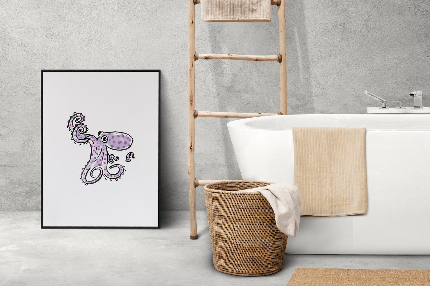 Octopus Nautical Kids Print, Bathroom Nursery Decor, Digital Download, Sea Creature Art, Tentacles Poster, Octopus Illustration for Kids