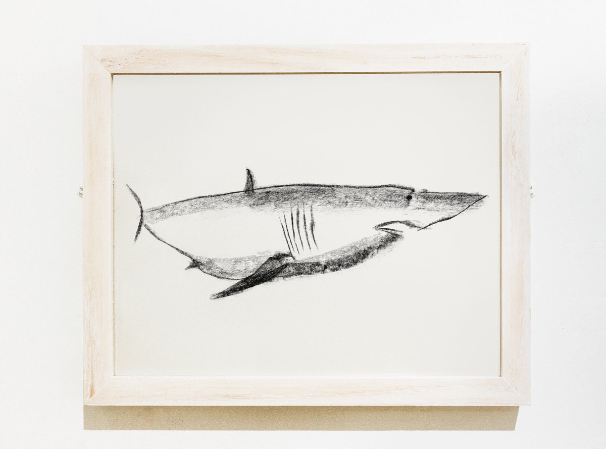 Shark Print, Kids Bathroom Decor, Ocean Beach House Wall Art, Digital Download, Sea Animal Art, Great White Shark Printable, Badly Shark Art