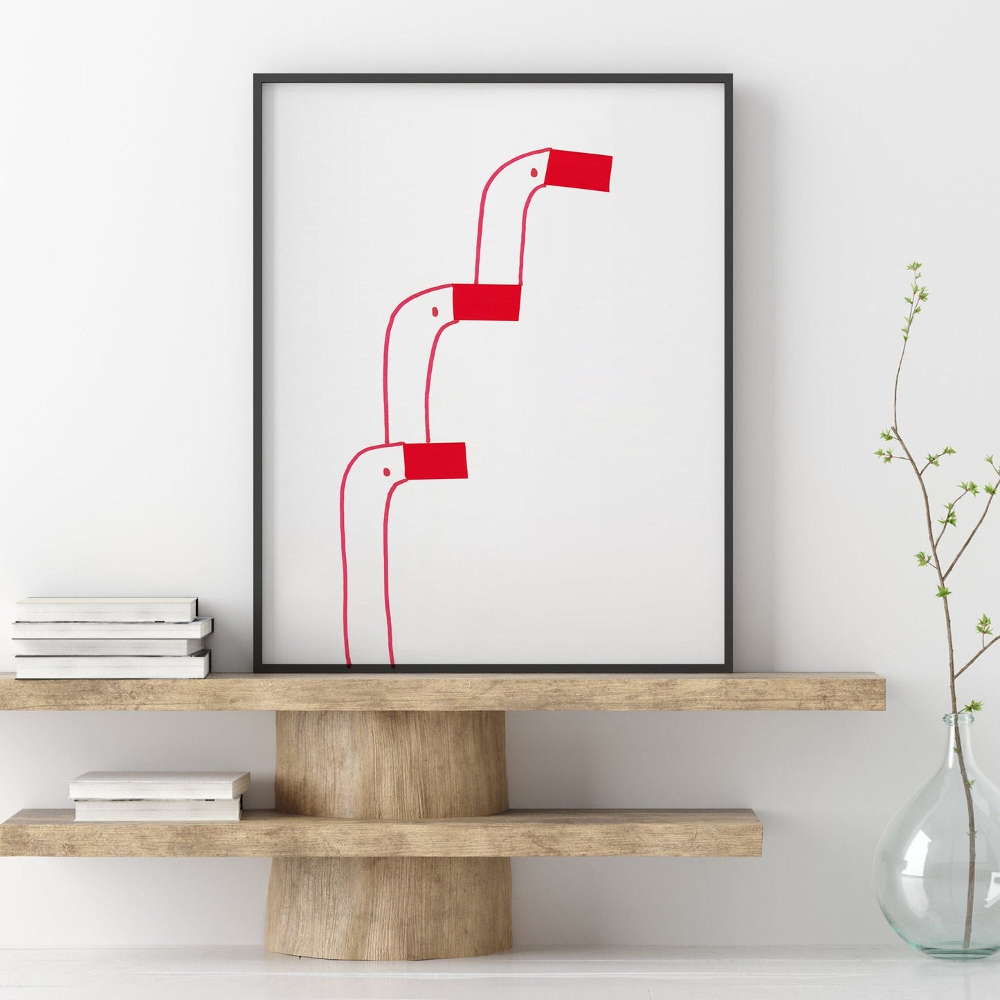 Whimsical Goose Wall Art, Kids Room Decor, Baby Shower Goose, Bathroom Decorations, Red Printable, Instant Download, Gooses Illustration