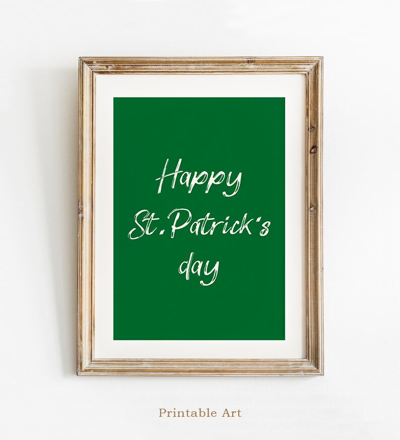 St. Patrick's Day Print, Irish Holiday Digital Download, Green Wall Art, Typography Printable Room Decor, Happy Wish Print