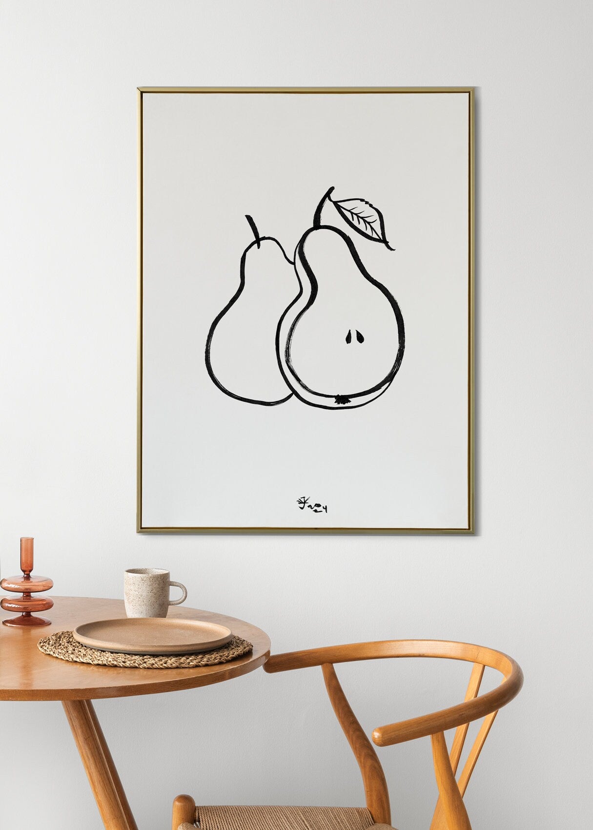 Pear Digital Download Print, Kitchen Wall Art, Fruit Decor, Minimalistic Pears Drawing, Black And White Kitchen Art, Vitamins Print, Bio