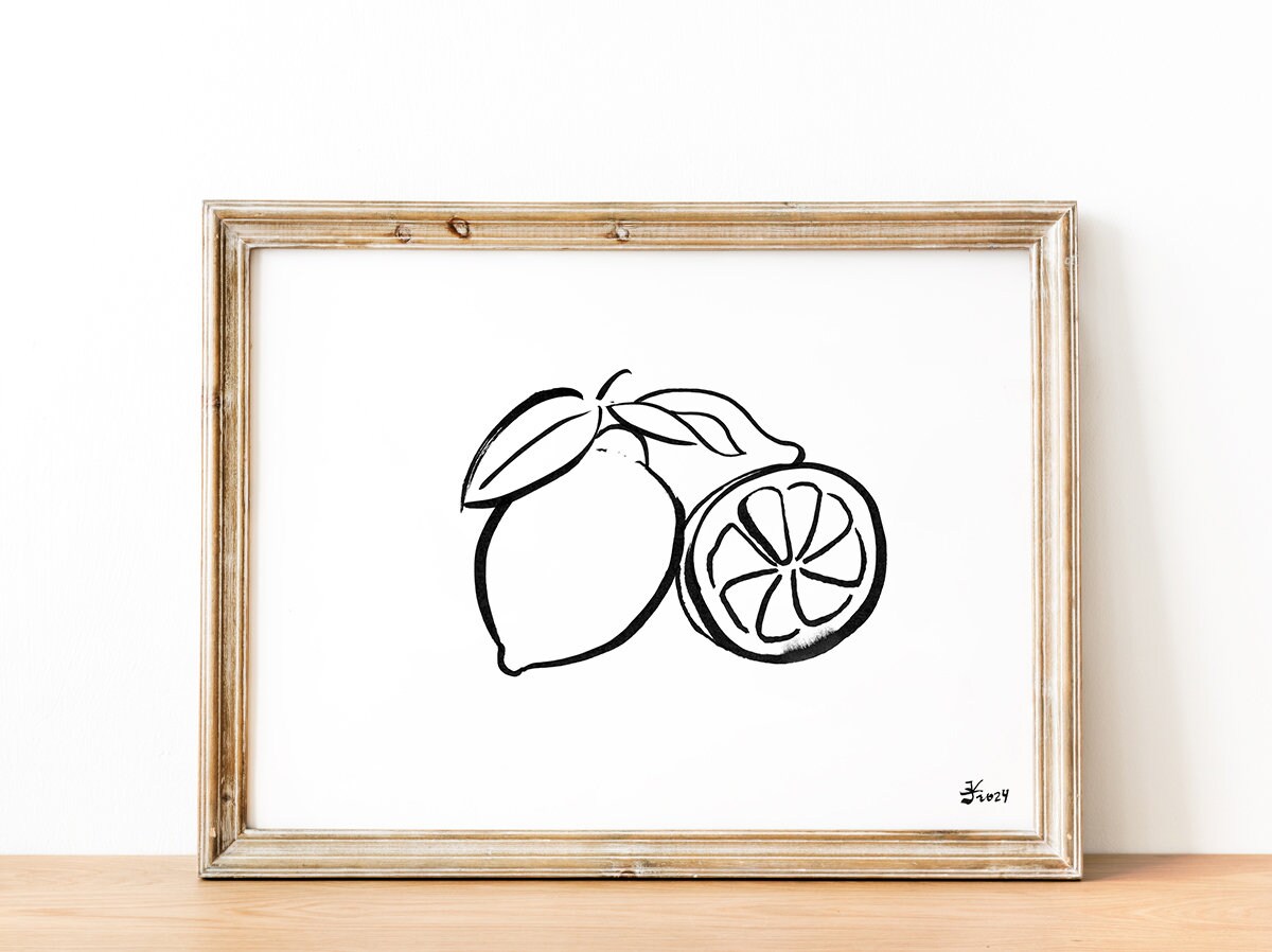 Lemon Print, Fruit Kitchen Art, Minimalist Lemon Illustration, Fruit Market Print, Digital Download, Citrus Printable, Botanical Print