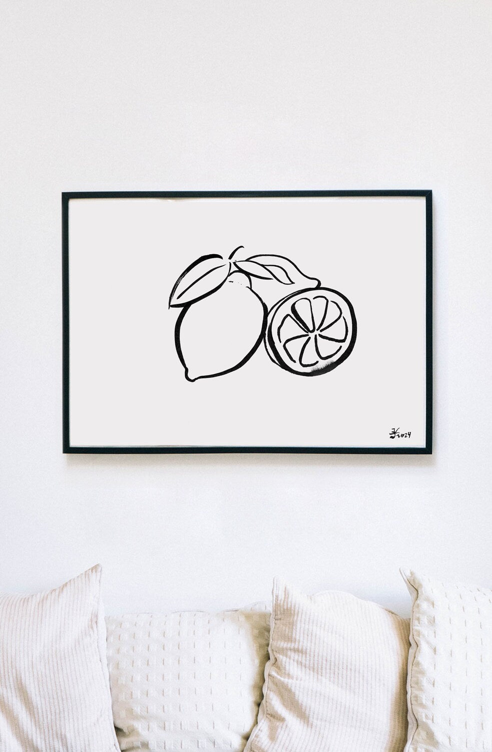 Lemon Print, Fruit Kitchen Art, Minimalist Lemon Illustration, Fruit Market Print, Digital Download, Citrus Printable, Botanical Print