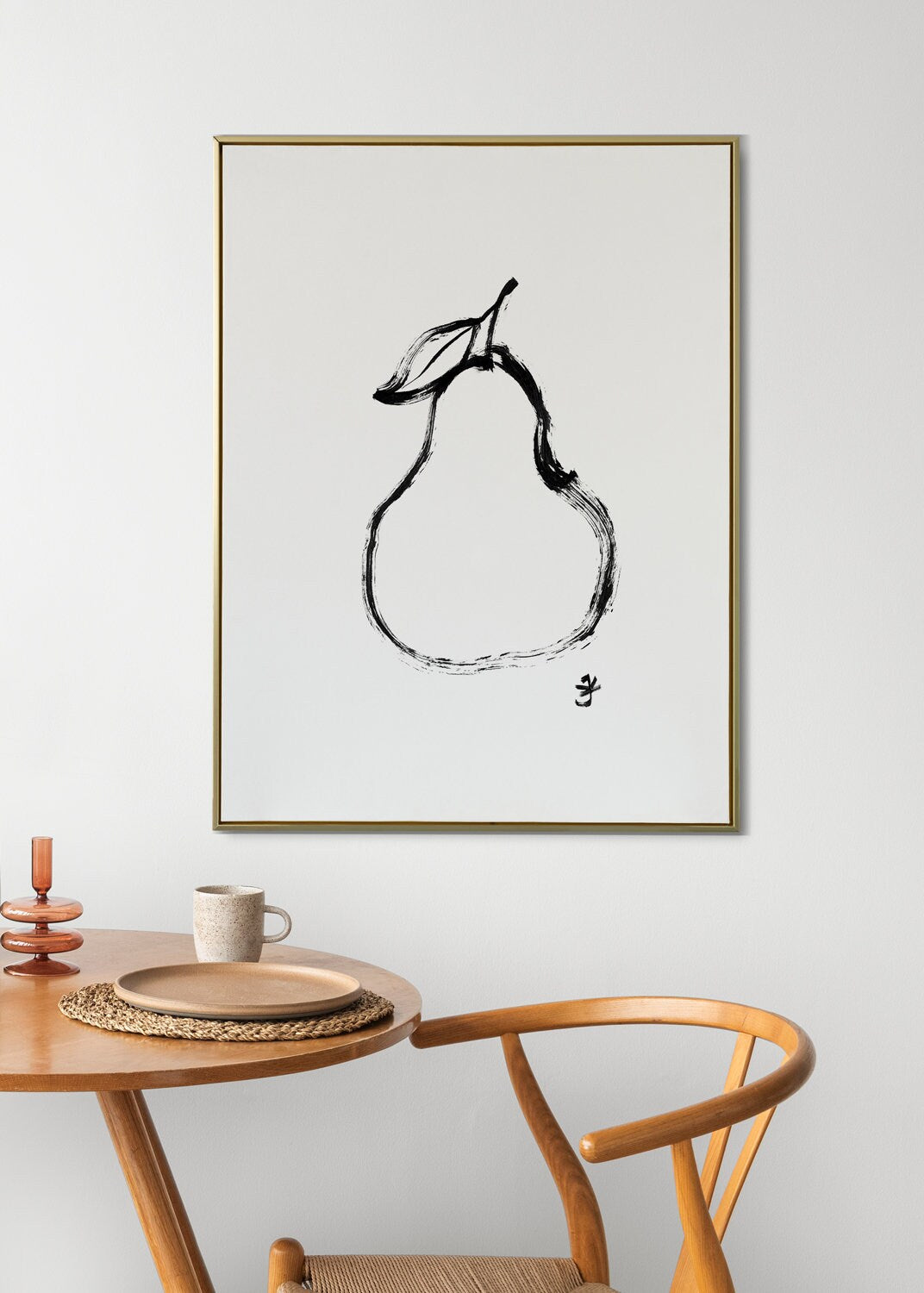 Pear Poster, Minimalist Digital Download, Kitchen Wall Art, Simple Home Wall Decor, Fruit Ink Drawing, Dinner Room Art, Black and White Art