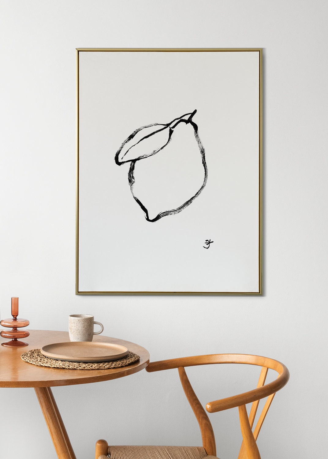 Minimalist Lemon Print, Black and White Dinner Room Wall Art, Still Life Drawing, Fruit Decor, French Kitchen Art, Citrus Digital Download
