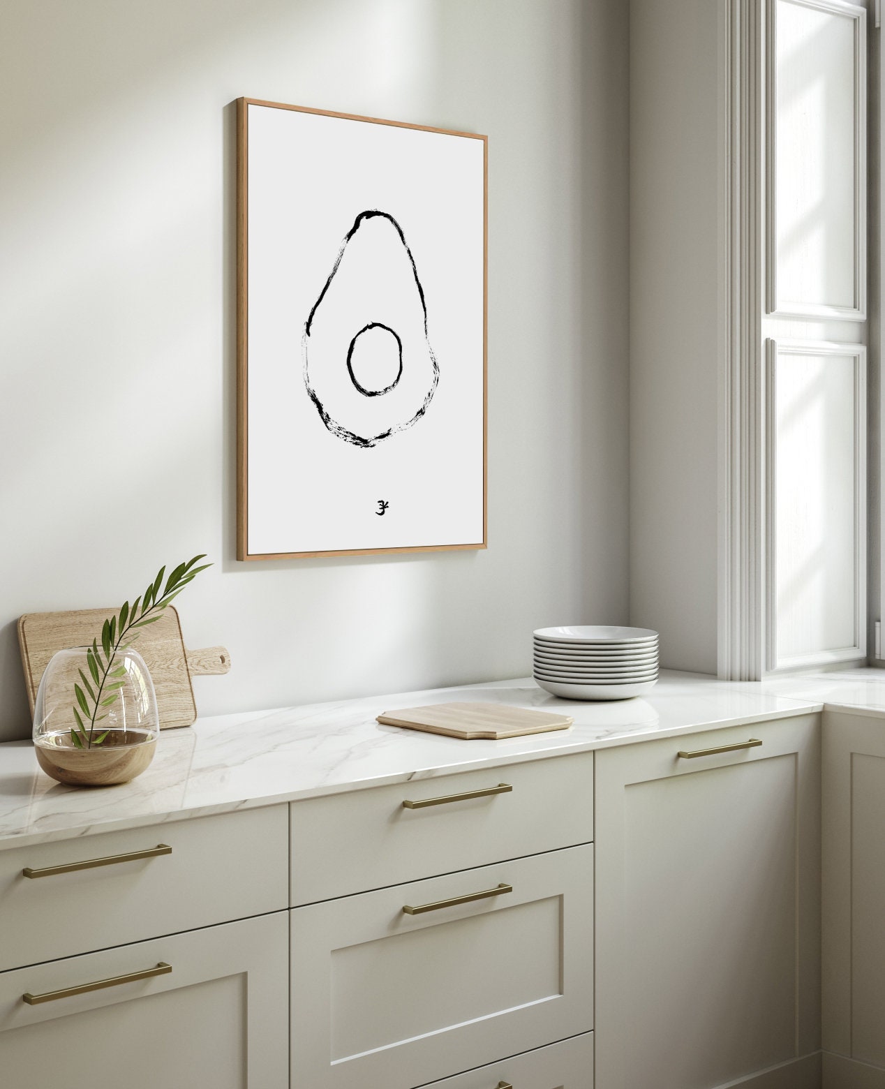 Minimalist Avocado Print, Simple Kitchen Decor, Avocado Gift, Fruit Market Print, Food Art, Ink Avocado Drawing, Cafe Poster, Botanical Art