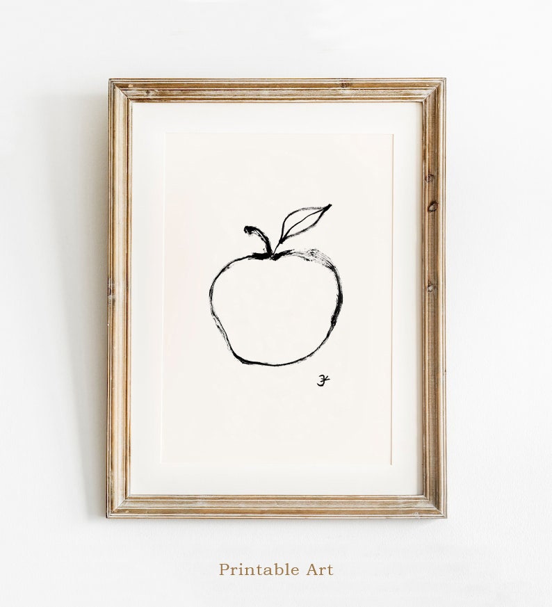 Minimalist Apple Print, Modern Interior Decor, Fruit Dinner Room Wall Art, Simple Apple Art, Kitchen Art, Nursery Decoration, Apple Juice