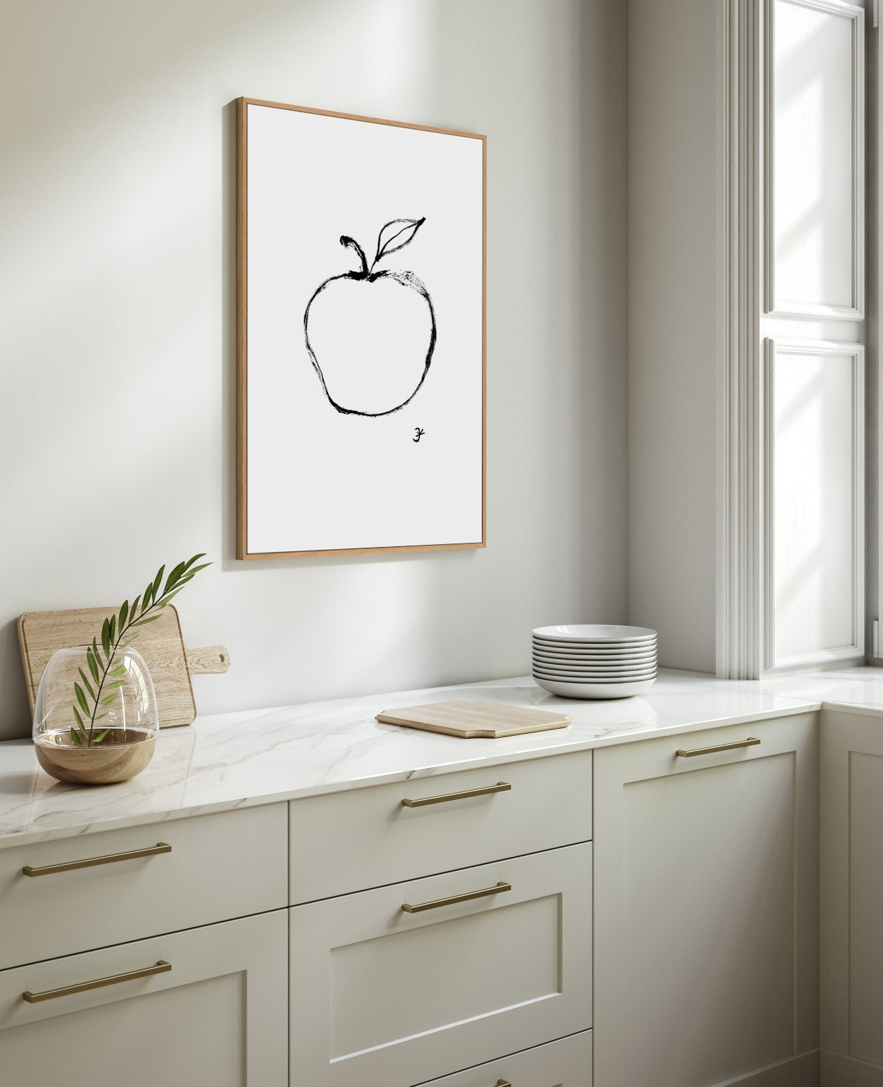 Minimalist Apple Print, Modern Interior Decor, Fruit Dinner Room Wall Art, Simple Apple Art, Kitchen Art, Nursery Decoration, Apple Juice