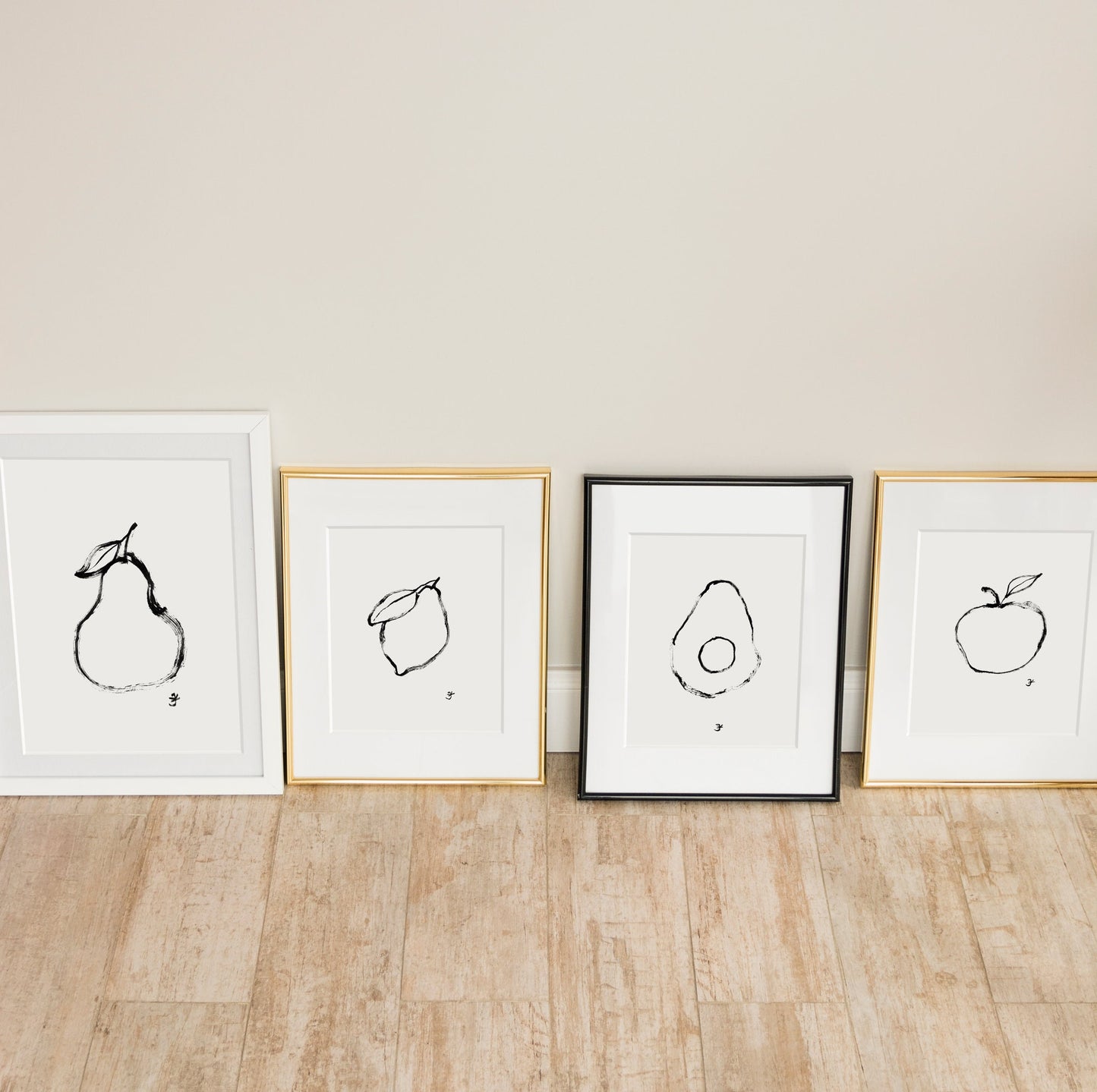 Bundle Kitchen Wall Art, Set of 4 Fruit Print, Pear Apple Lemon & Avocado, Digital Download, Fruit Market Print, Minimalist Kitchen Decor