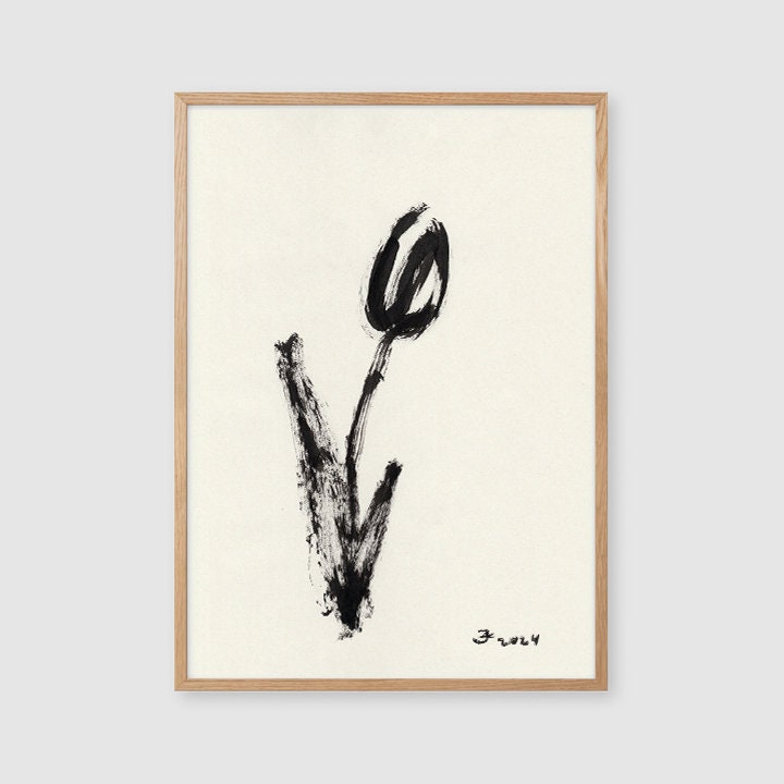 Spring Flower Wall Art, Printable Black and White Decor, Instant Download, Easter Print, Modern Home Decor, Black Aesthetic Girl Room Decor