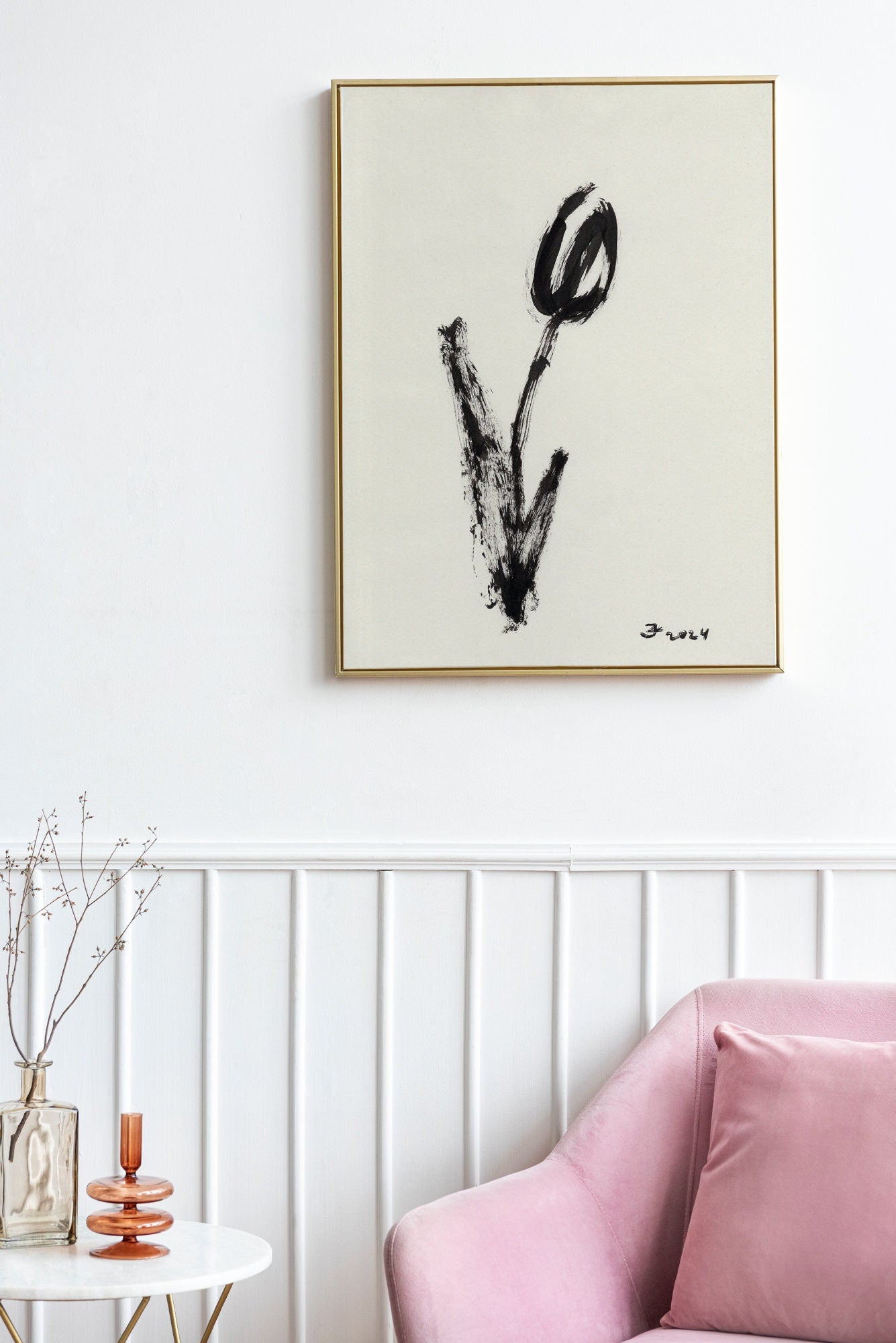 Spring Flower Wall Art, Printable Black and White Decor, Instant Download, Easter Print, Modern Home Decor, Black Aesthetic Girl Room Decor