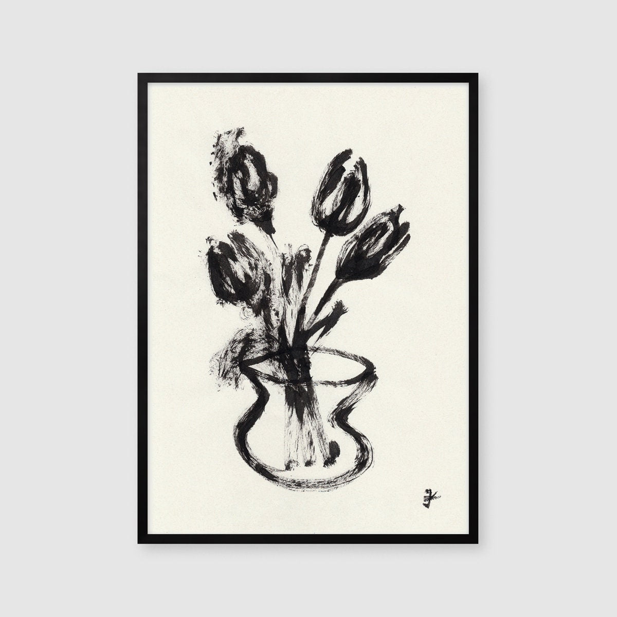 Tulip Wall Art, Digital Download, Black Spring Art, Dark Academia Flowers Artwork, Teen Girl Room Decor, Printable Botanical Illustration