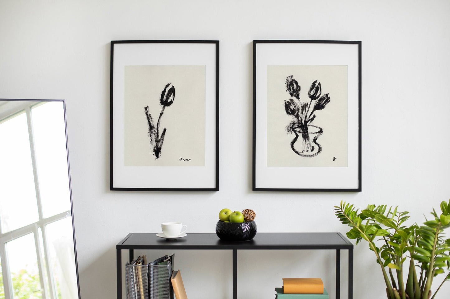 Set of 3 Black Spring Poster, Digital Download, Modern Botanical Painting, Ink Expressionist Wall Art, Mothers Day Gift, For Her, Melancholy