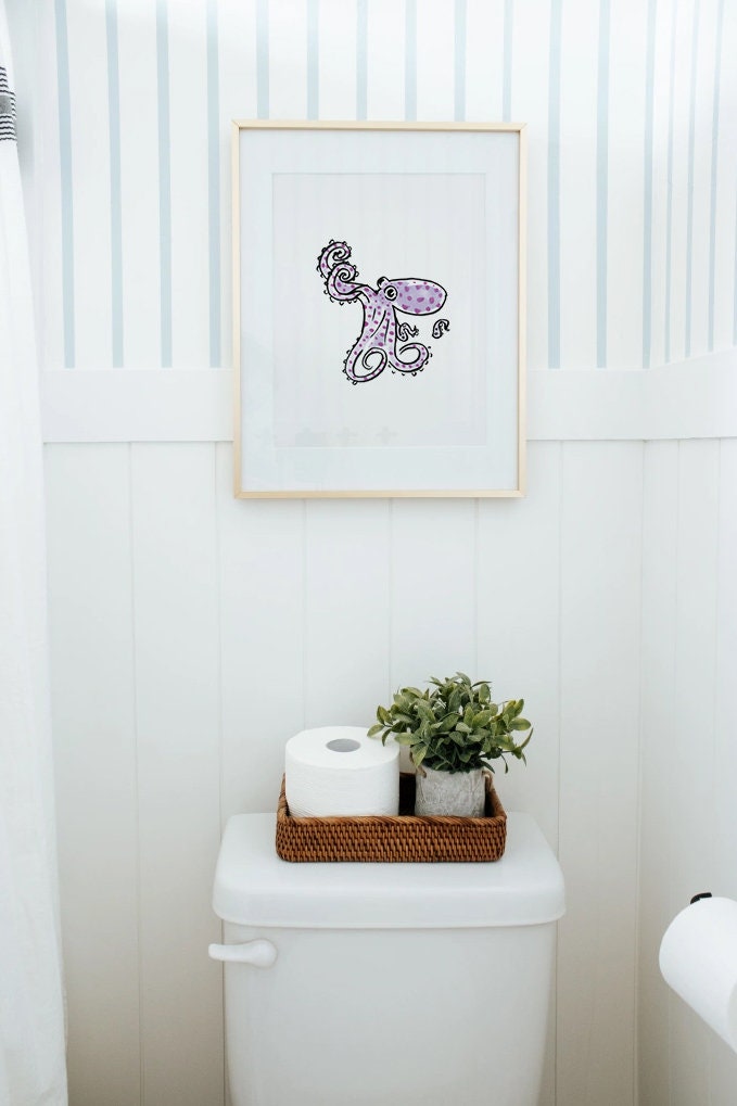 Octopus Nautical Kids Print, Bathroom Nursery Decor, Digital Download, Sea Creature Art, Tentacles Poster, Octopus Illustration for Kids