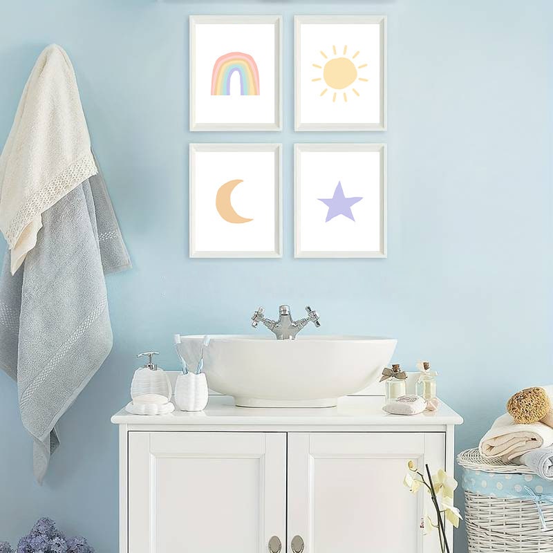 Rainbow Wall Art, Set of 6 Prints, Sun Cloud Moon Star Rain, Kids Playroom Decor, Nursery Wall Art, You Are My Sunshine, Girls Bedroom Decor