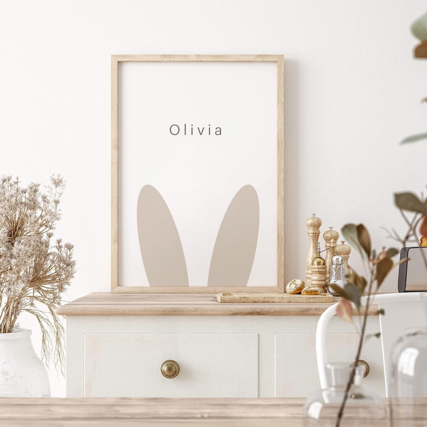 Personalized Easter Bunny Ears Print, Nursery Minimalist Wall Art, Digital Download, Baby First Easter Gift, Spring Wall Art, Easter Decor