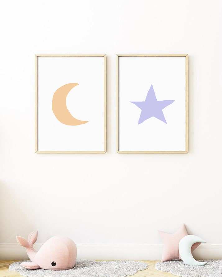 Rainbow Wall Art, Set of 6 Prints, Sun Cloud Moon Star Rain, Kids Playroom Decor, Nursery Wall Art, You Are My Sunshine, Girls Bedroom Decor
