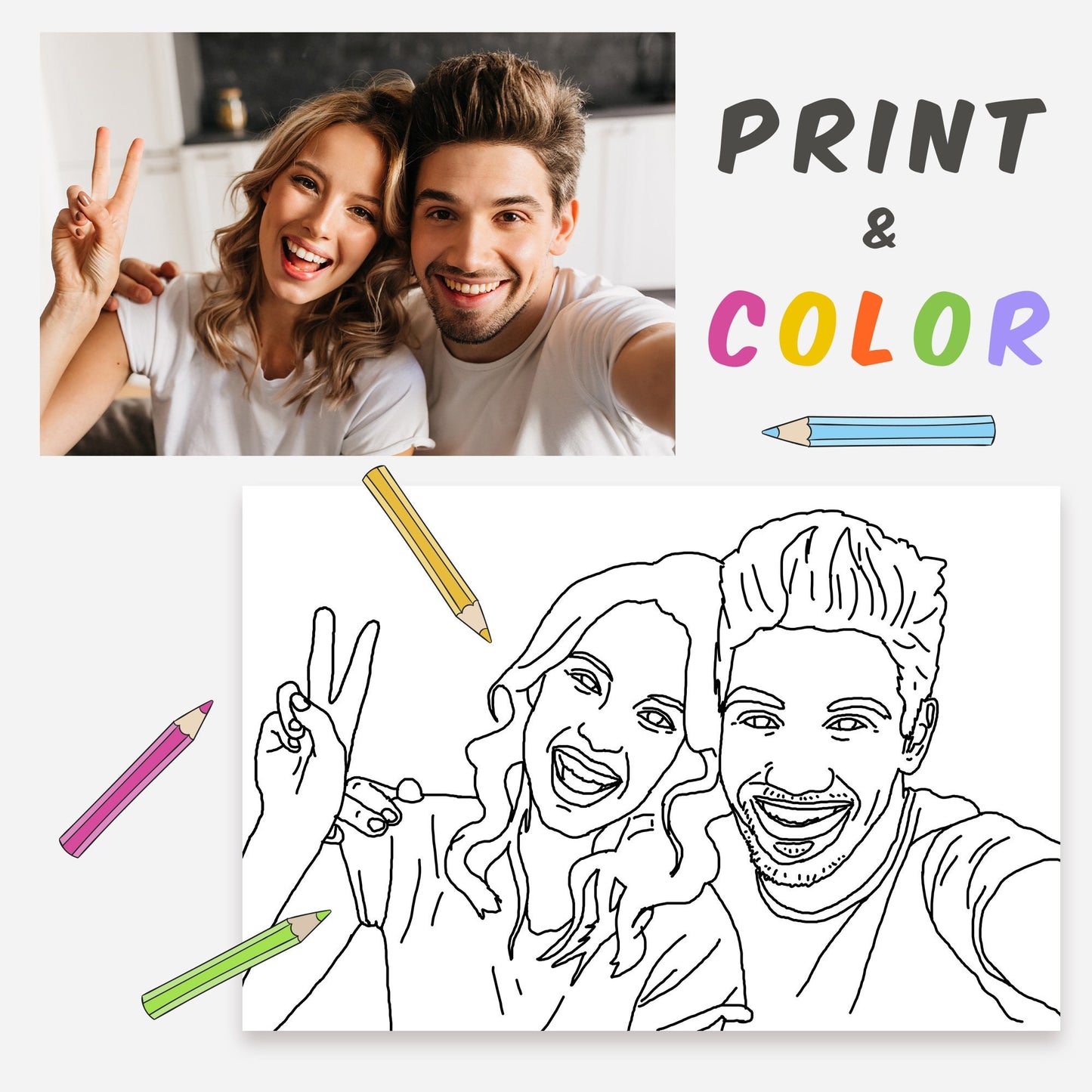 Personalized Coloring Page from Your Photo ~ Digital