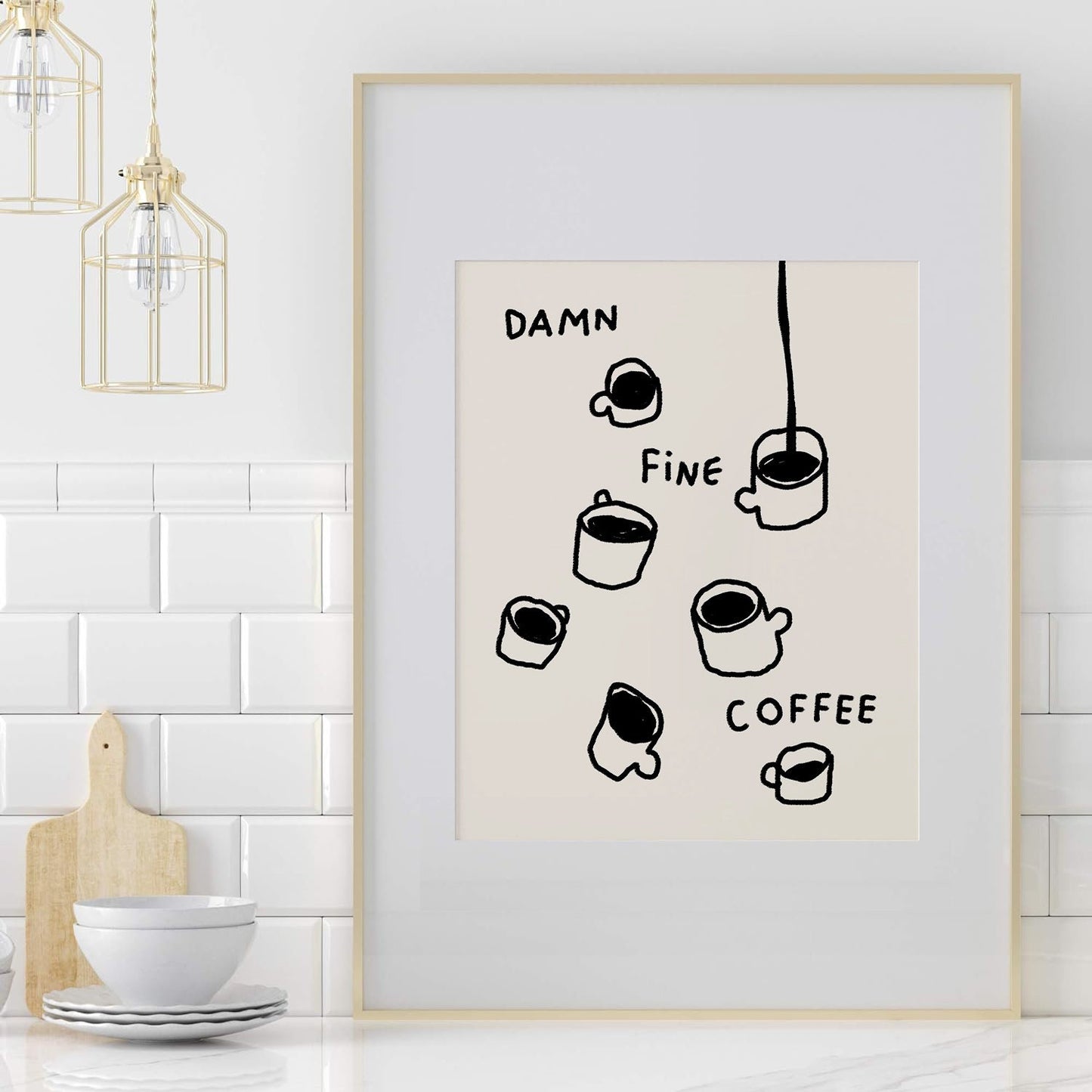 Coffee Print, Kitchen Decor, Damn Fine Coffee, Trendy Wall Art, Coffee Morning Poster, Black and Beige Print, Scribble Coffee Drawing