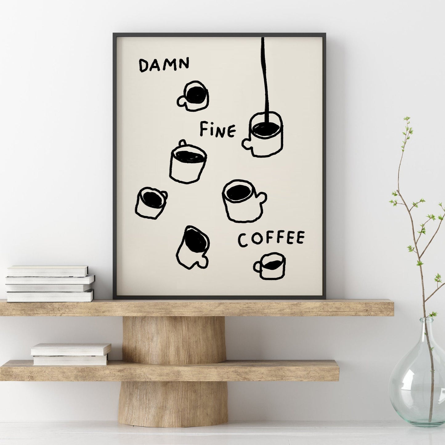 Coffee Print, Kitchen Decor, Damn Fine Coffee, Trendy Wall Art, Coffee Morning Poster, Black and Beige Print, Scribble Coffee Drawing