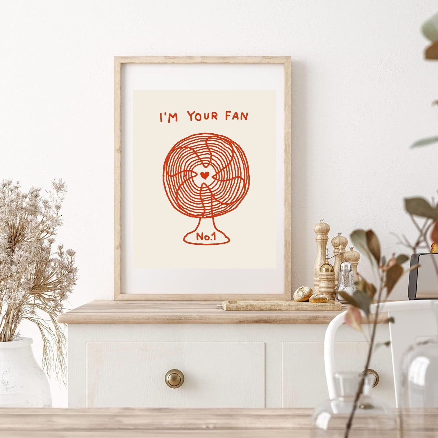 I Am Your Fan Number One Print, Lovers Gift Heart Aesthetic Wall Art, Valentines Day Gift, Electric Fan Print, Trendy Decor Digital Download