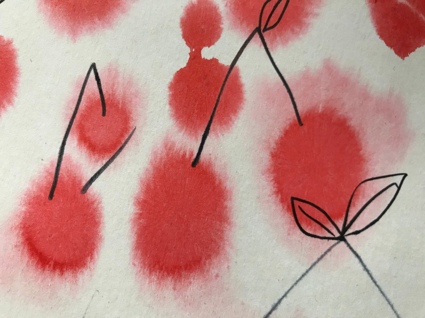 Kitchen Wall Art, Hand Painted Cherry Happiness in Summer Art, Ink on Paper Original Painting, Red Fruit Wall Decor (22,8x19in ~57,9x48,8cm)