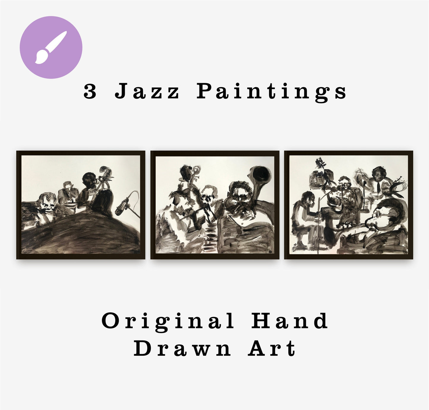 Jazz Acrylic Original Hand Drawn Paintings, Black and White Music Art, Dizzy Gillespie Jazz Quintet, Expressionism Art Decor Painting