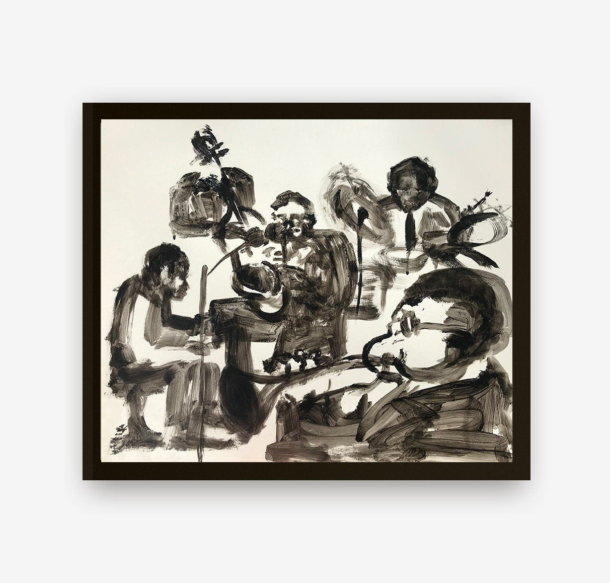 Jazz Acrylic Original Hand Drawn Paintings, Black and White Music Art, Dizzy Gillespie Jazz Quintet, Expressionism Art Decor Painting