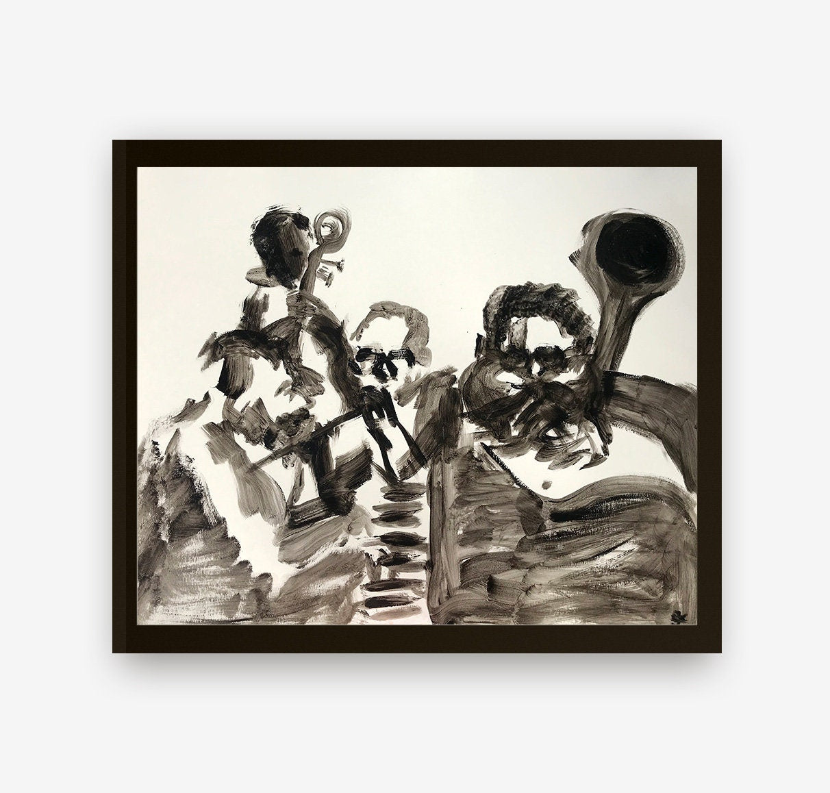 Jazz Acrylic Original Hand Drawn Paintings, Black and White Music Art, Dizzy Gillespie Jazz Quintet, Expressionism Art Decor Painting