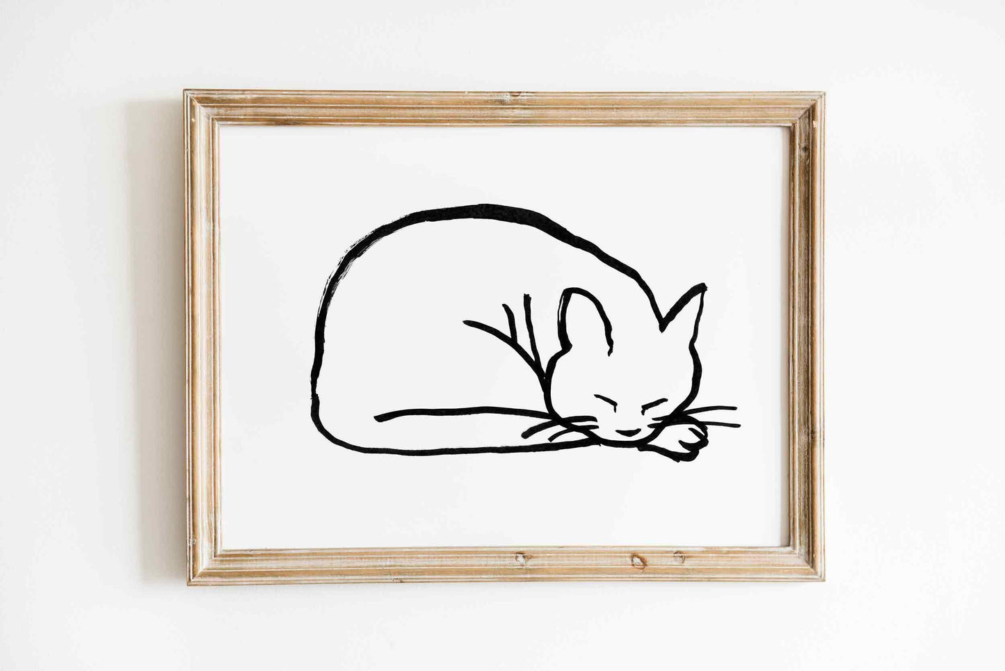 Sleeping Cat Print, Cute Kitties Drawing, Minimalist Cat Art, Digital Download Wall Decor