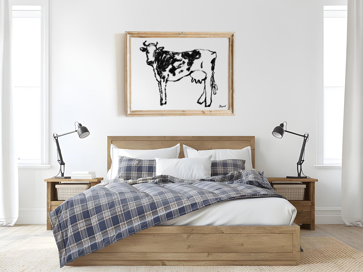 Cow Print, Farmhouse Decor, Country Wall Art, Cow Illustration, Trendy Wall Art, Rustic Animal Sketch, Cow Drawing, Cow Digital Download