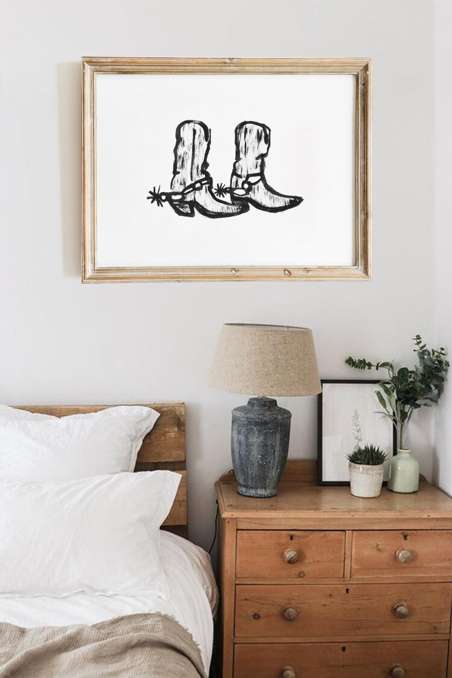 Cowgirl Boots Aesthetic Poster | Western Wall Art Print | Black & White Cowboy Boots Drawing | Vintage Cowgirl Illustration