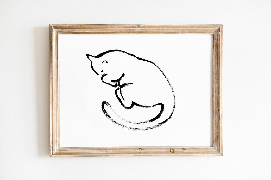 Sleeping Cat Drawing | Nursery Wall Decor | Instant Download Cat Art | Cute Cat Decor for Children's Room
