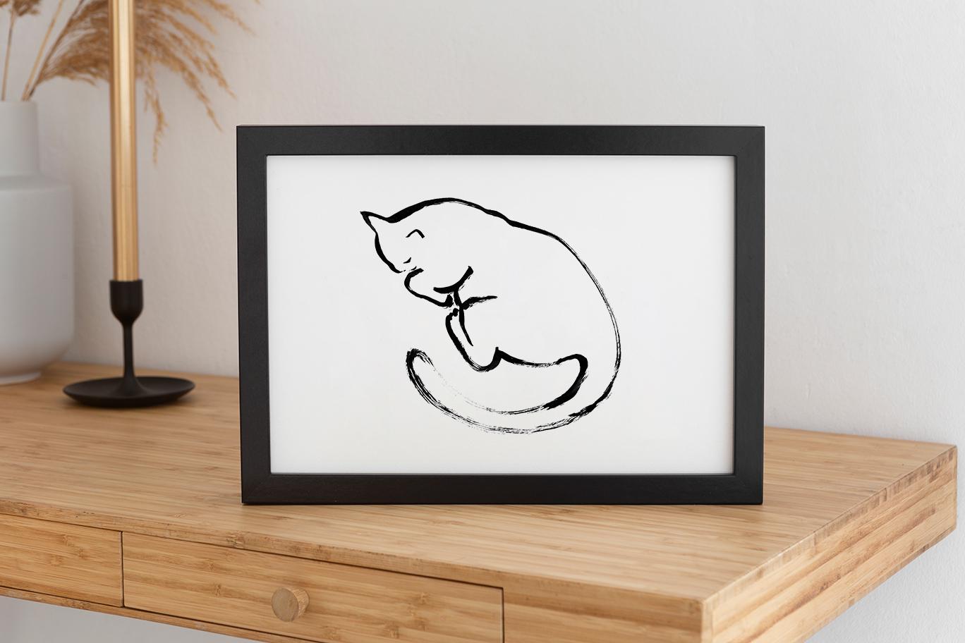 Sleeping Cat Drawing | Nursery Wall Decor | Instant Download Cat Art | Cute Cat Decor for Children's Room