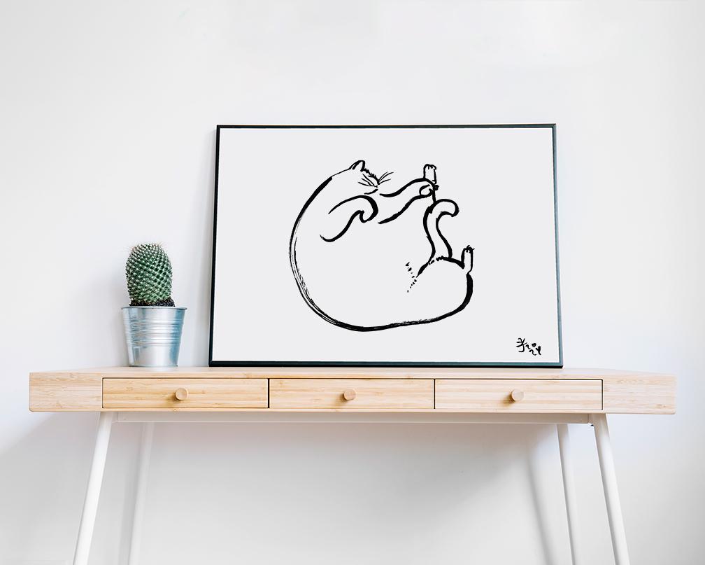 Sleeping Cat Print, Digital Download, Bedroom Wall Decor, Black and White Cat Drawing, Minimalist Kitten Poster, Cat Lover Gift
