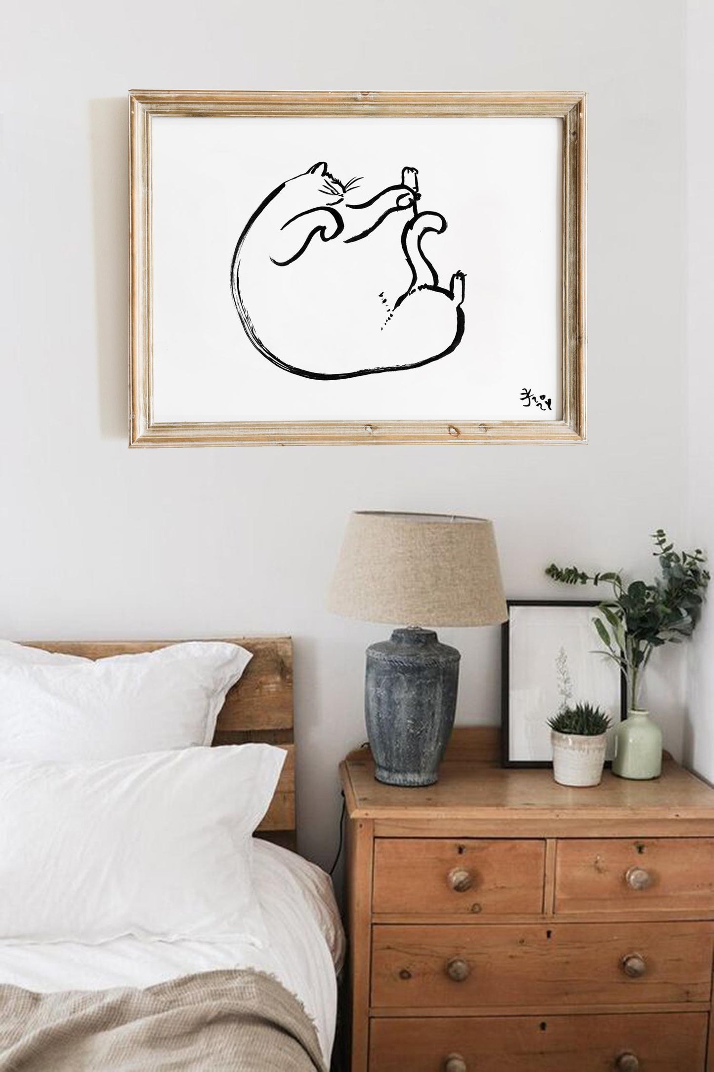 Sleeping Cat Print, Digital Download, Bedroom Wall Decor, Black and White Cat Drawing, Minimalist Kitten Poster, Cat Lover Gift