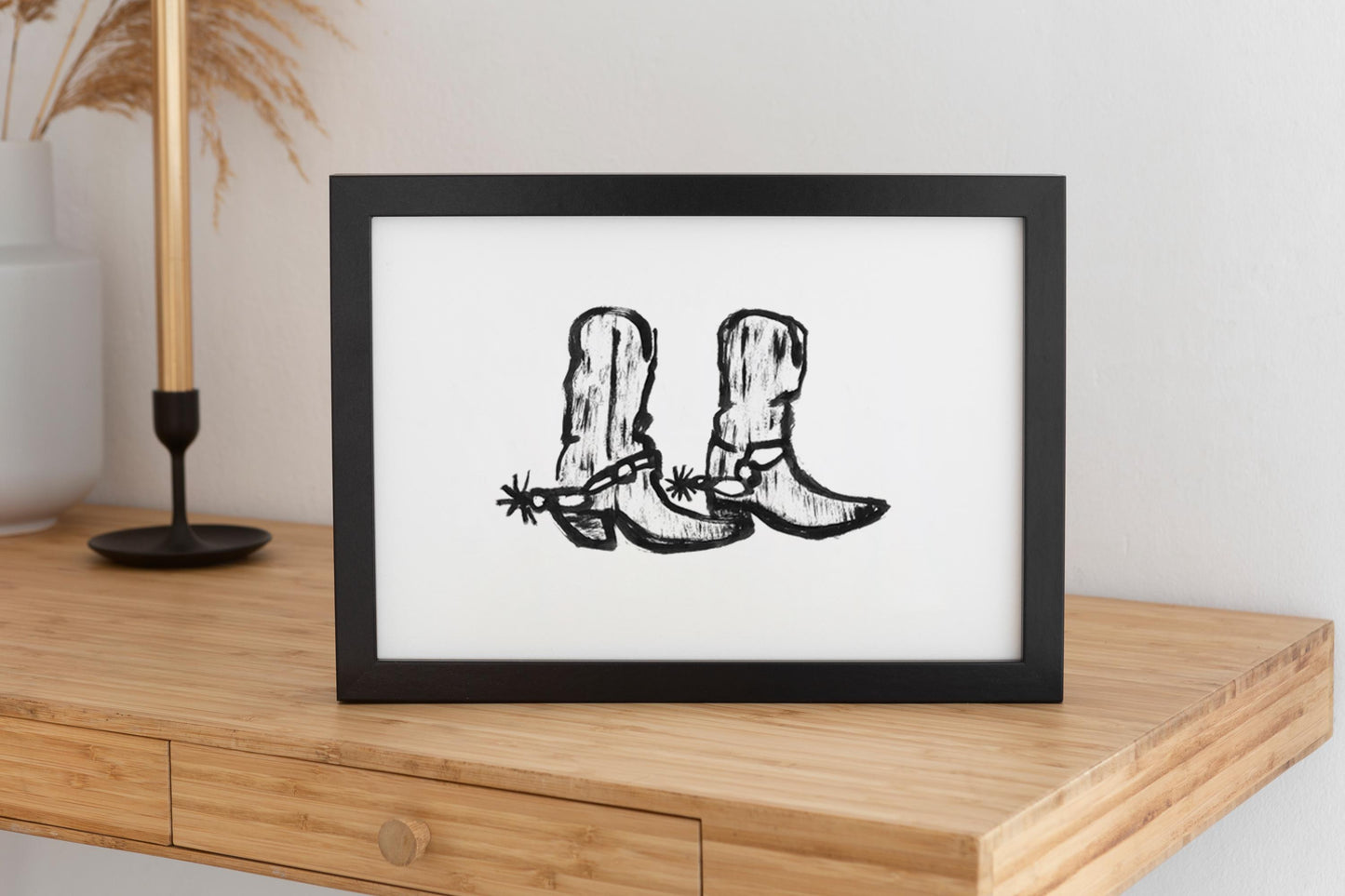 Set of 5 Western Prints, Digital Download, Southwestern Decor, Cowboy Art, Rodeo Aesthetic Wall Art, Horse Drawing, Cowgirl Boots Poster