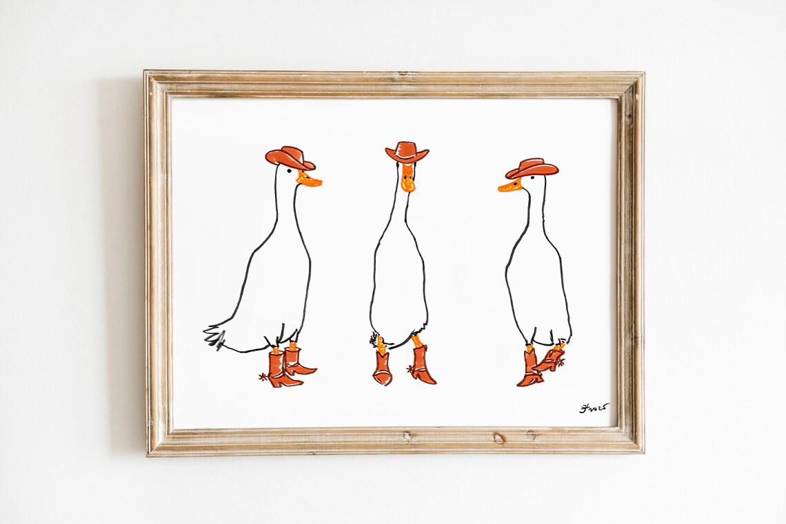 Set of 4 Silly Goose Prints, Digital Download, Nursery Cowgirl Goose Wall, Trendy Western Wall Art, Farmhouse Decor, Cowboy Goose Poster