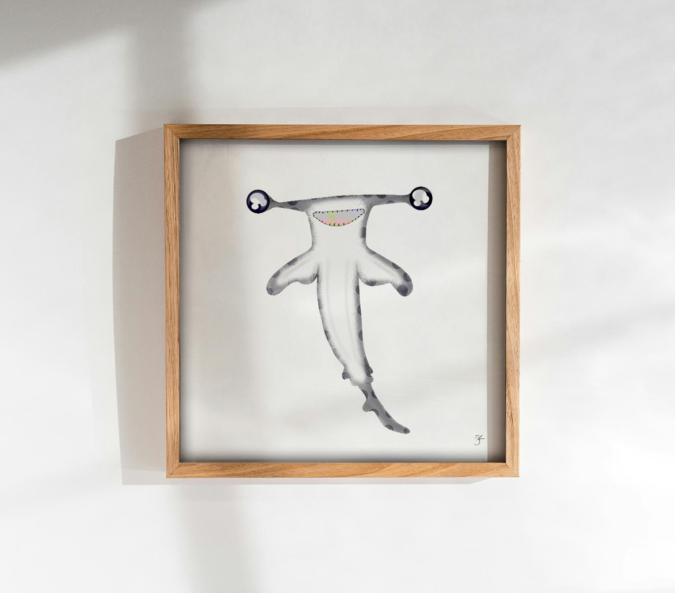 Baby Hammerhead Shark Print, Cute Coastal Nursery Decor, Happy Shark Poster, Baby Shark Wall Art for Kids Room