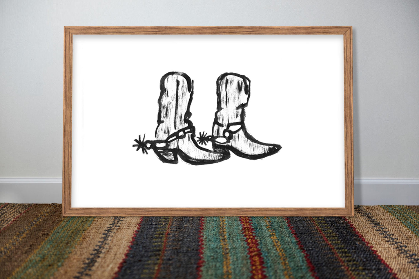 Cowgirl Boots Aesthetic Poster | Western Wall Art Print | Black & White Cowboy Boots Drawing | Vintage Cowgirl Illustration