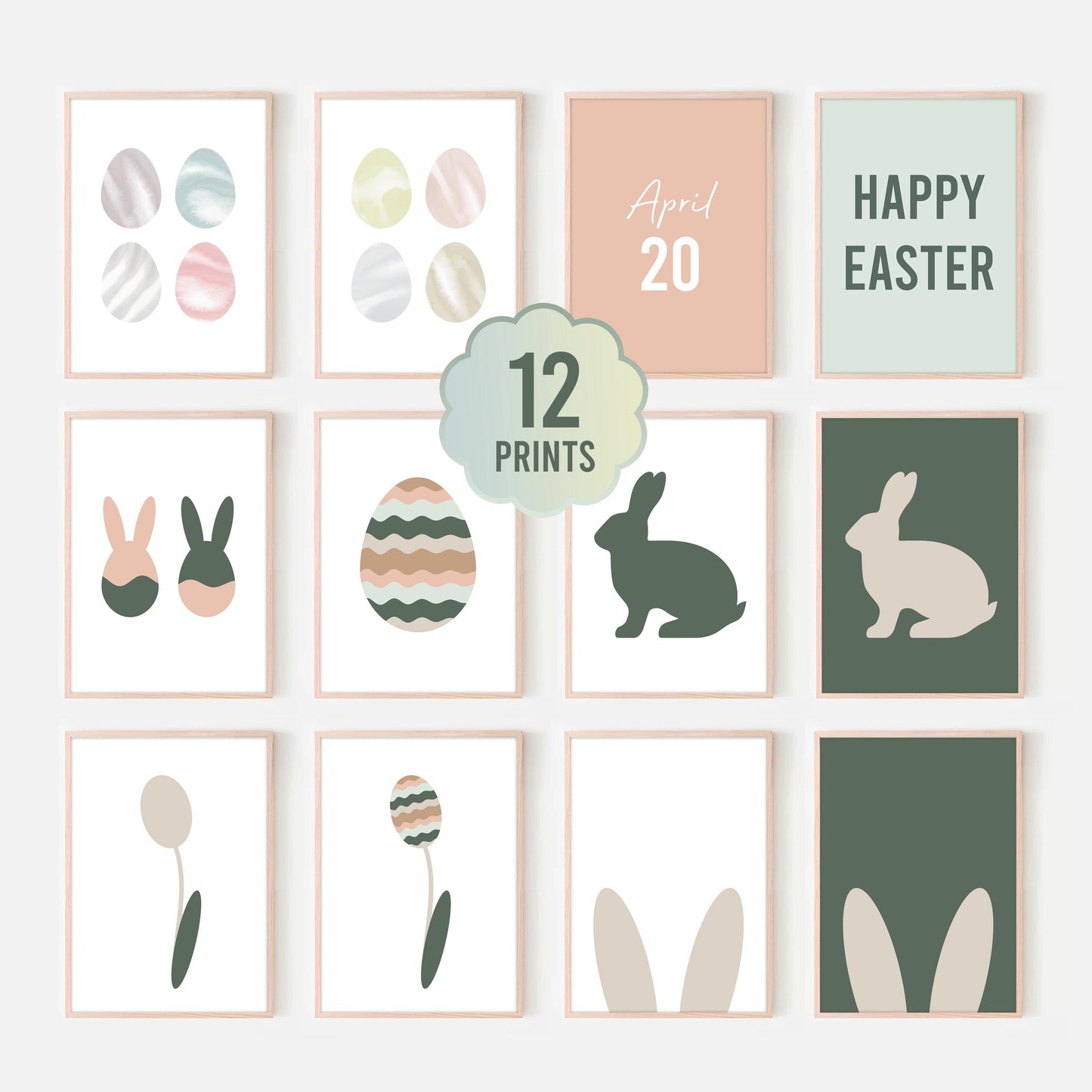 Easter Bundle Wall Art Prints, Spring Home Decor, Easter Bunni Printable, Boho Posters, Easter Decor, Digital Download, Easter Pastel Decor