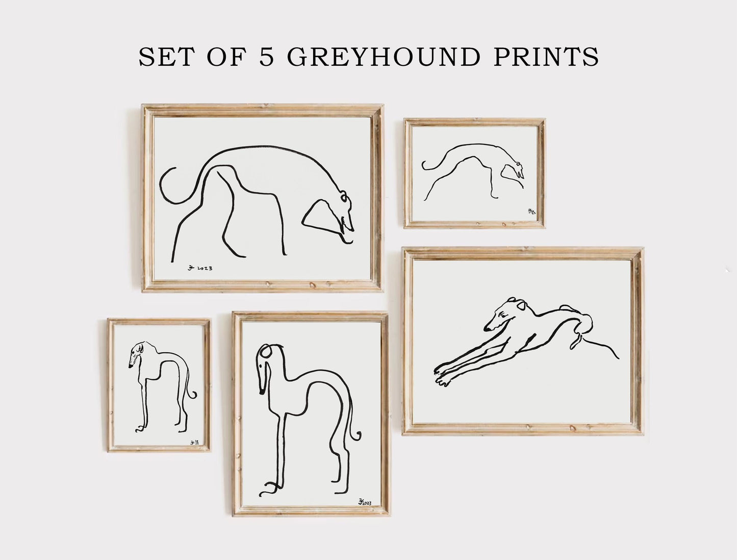 Set of 5 Greyhound Prints, Digital Download, Galgo Dog Drawings, Whippet Wall Art, Minimalist Greyhound Poster, Dog Lovers Gift, Dog Bundle