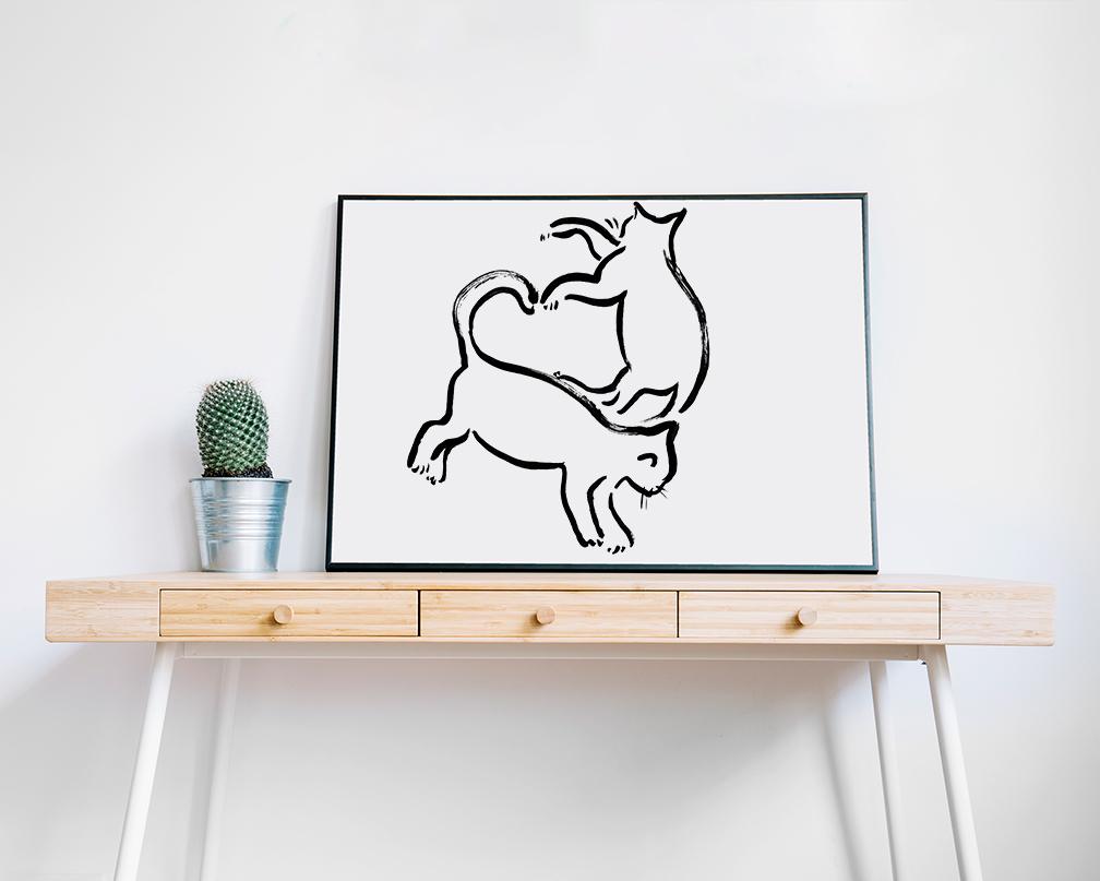 Two Kitties Playing: Adorable Cat Décor, Whimsical Pet Art Print, Cute Animal Illustration, Perfect Gift Idea for Cat Lovers, Digital Print