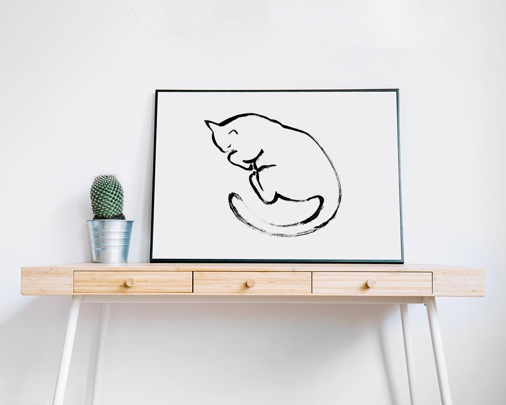 Sleeping Cat Drawing | Nursery Wall Decor | Instant Download Cat Art | Cute Cat Decor for Children's Room