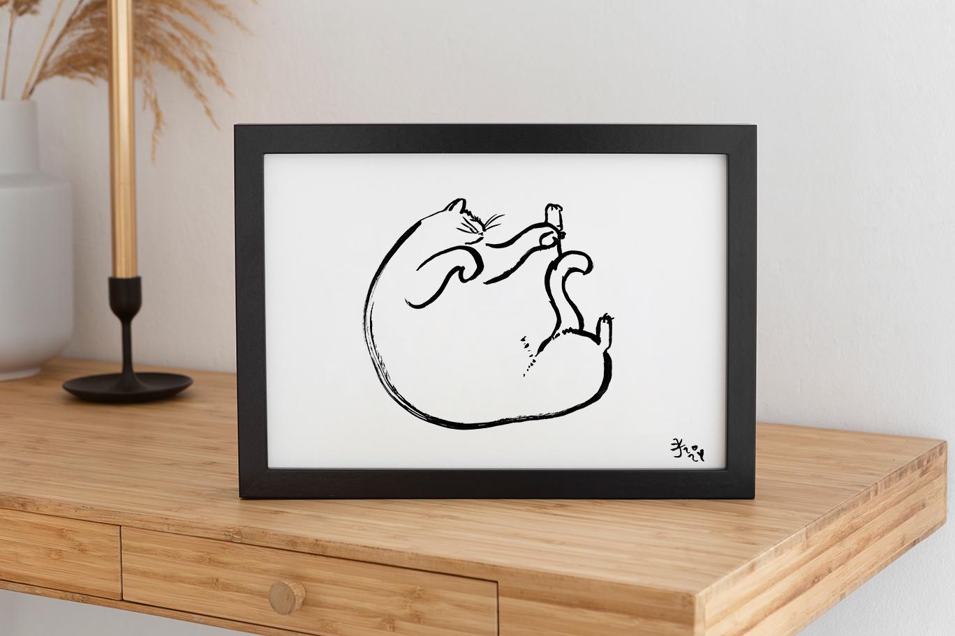Sleeping Cat Print, Digital Download, Bedroom Wall Decor, Black and White Cat Drawing, Minimalist Kitten Poster, Cat Lover Gift