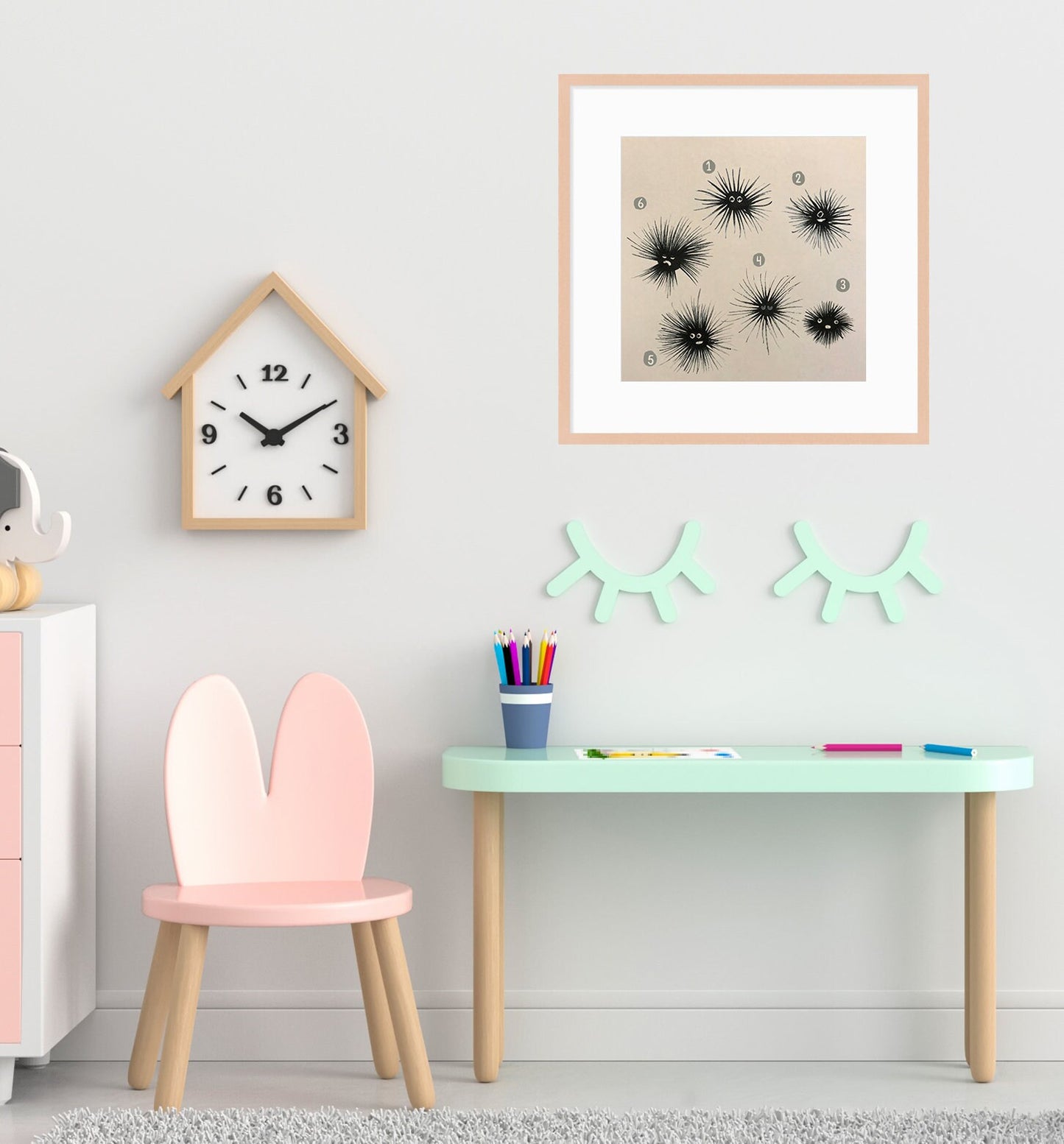Sea Urchin Cute Printable Nursery Art, Square Cute Print, Ocean Wall Prints, Nursery Wall Art, Digital Download, Sea Print Downloadable