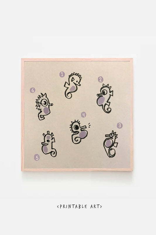 Seahorse Cute Printable Nursery Art, Square Cute Print, Ocean Wall Prints, Nursery Wall Art, Digital Download, Sea Print Downloadable