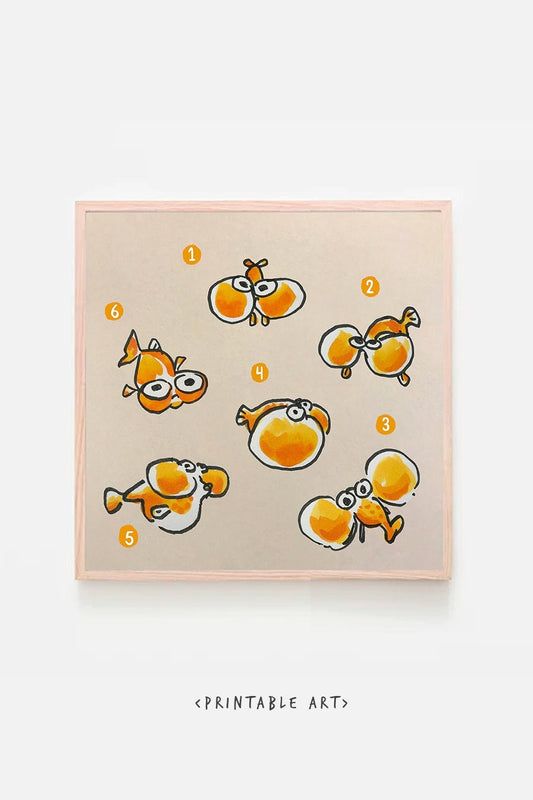 Bubble Eye Goldfish Cute Printable Nursery Art, Square Cute Print, Ocean Wall Prints, Nursery Wall Art, Digital Download, Print Downloadable