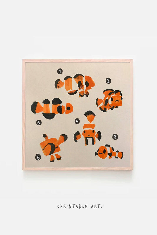 Clownfish Cute Printable Nursery Art, Square Cute Print, Ocean Wall Prints, Nursery Wall Art, Digital Download, Print Downloadable Active