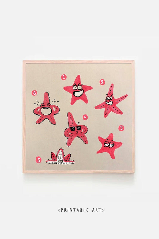Starfish Cute Printable Nursery Art, Square Cute Print, Ocean Wall Prints, Nursery Wall Art, Digital Download, Sea Print Downloadable